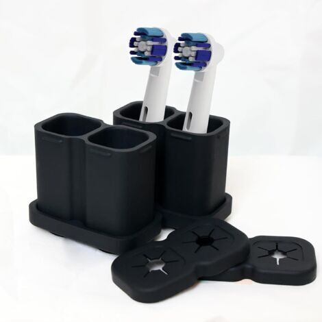 Porte Brosse à Dents en Silicone Noir, Double Support Brosse à Dents Compatible avec Oral-B, IO, Philips Sonicare, Fairywill - Support Brosse à Dents électrique, 2 pièces