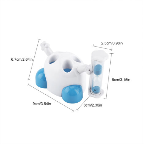Porte-brosse à dents enfant avec sablier minuteur de 3 minutes pour brossage (Bleu)