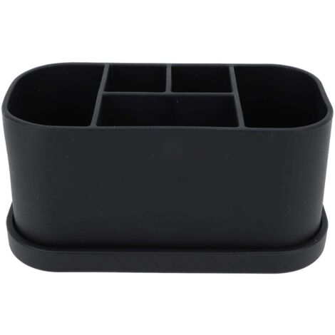Porte-brosse à dents et dentifrice en silicone, multifonctionnel, 5 emplacements avec trous de drainage, organisateur de comptoir de salle de bain pour cosmétiques et produits de soin, noir