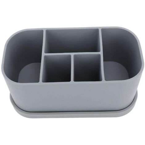 Porte-brosse à dents et dentifrice en silicone, multifonctionnel, 5 emplacements avec trous de drainage, organisateur de comptoir de salle de bain pour produits cosmétiques et de soins de la peau, gri