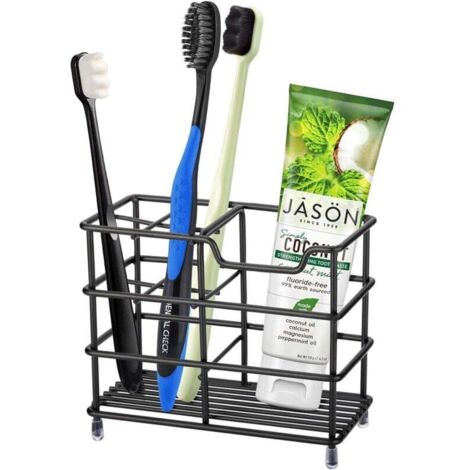 Porte-brosse à dents et porte-dentifrice en acier inoxydable 304, noir
