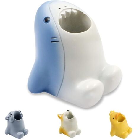 Porte-brosse à dents mignon pour enfants, porte-crayons amusant en résine, mini brosse à dents unique, organiseur de salle de bain créatif pour comptoir de coiffeuse, bureau (requin gris)