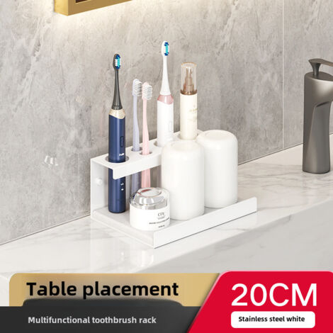 Porte-brosse à dents multifonctionnel blanc, 20 cm, sans perçage, fixation murale, porte-gobelet à dents, support pour brosse à dents électrique, gobelet pour bain de bouche