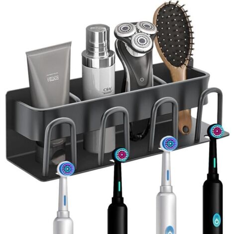Porte Brosse à Dents Mural, Auto-Adhésif Porte Brosse à Dents Electrique, Porte Dentifrice Rasoir Organisateur avec 4 Fentes Têtes