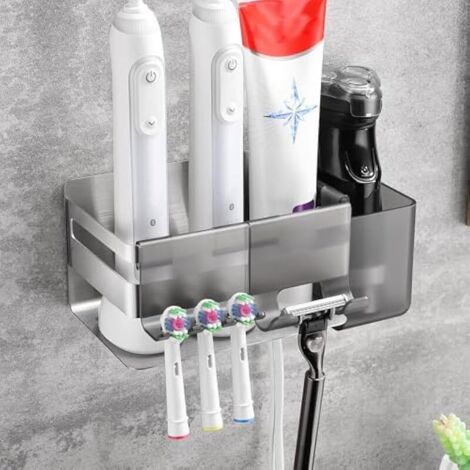 Porte Brosse à Dents Mural avec 3 Accessoires, Support Brosse a Dent Electrique, Support Brosse a Dent Rangement, Acier Inoxydable SUS304 Pot Brosse à Dent Salle De Bain, Argenté