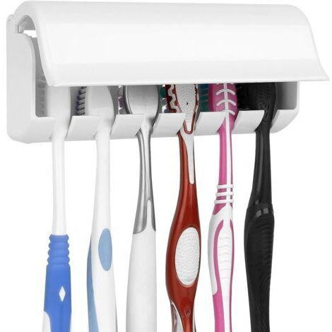 Porte-Brosse à Dents Mural avec Couvercle pour Douche, Organisateur Peu encombrant pour Camping-Car, Support de Brosse à Dents Auto-adhésif en Plastique à 6 emplacements (Type A)