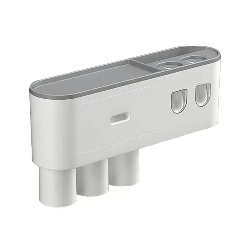 Porte-brosse à dents mural avec deux distributeurs automatiques de dentifrice, avec 2-3 tasses (gris, 2 distributeurs de dentifrice, 3 tasses)