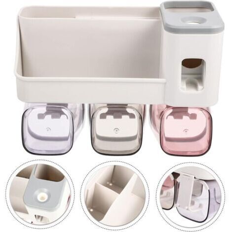 Porte-brosse à dents mural avec distributeur automatique de dentifrice, support de rangement pour accessoires de salle de bain, 3 tasses