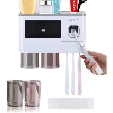 Porte Brosse à Dents Mural avec Distributeur Dentifrice,Coupe Transparente, Stockage Cosmétique Tiroir et 6/7 Fentes Brosse à Dents,sans Perçage