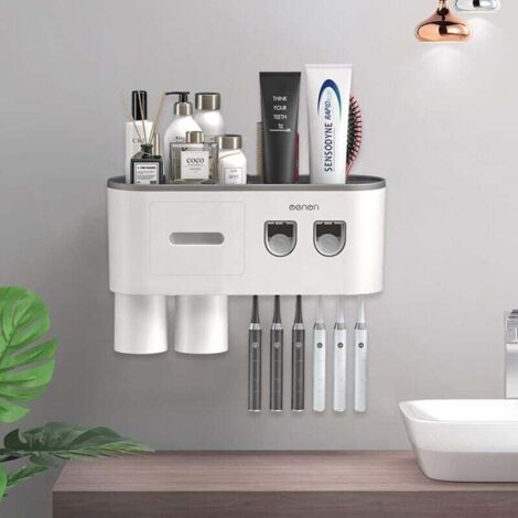 Porte-Brosse À Dents Mural Avec Distributeurs Automatiques De Dentifrice Gris 2 Tasses