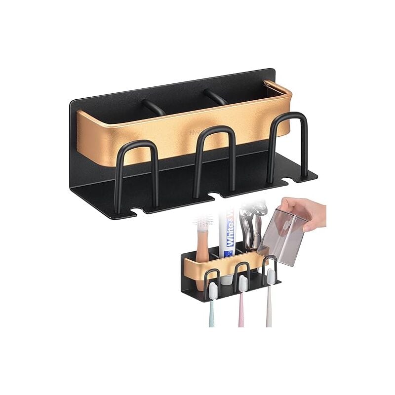 Ahlsen - Porte-Brosse à Dents Mural en Aluminium, Gobelet à Brosse à Dents, Dentifrice, Rasoir Organisateur, Multifonction Porte-brosses à Dents