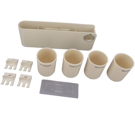 Porte-brosse à dents mural multifonction avec distributeur de dentifrice et 4 porte-gobelets pour salle de bain