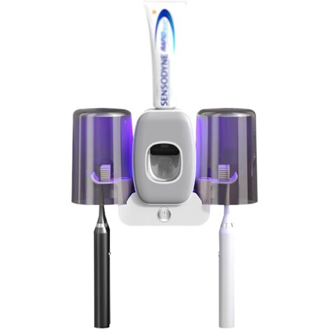 Porte-brosse à dents mural - Stérilisateur UV - Stérilisateur intelligent - Porte-brosse à dents adhésif - Presse-dentifrice automatique - Blanc