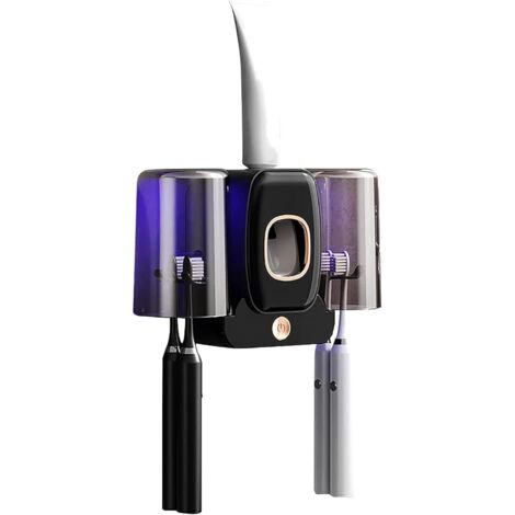 Porte-brosse à dents mural - Stérilisateur UV - Stérilisateur intelligent - Porte-brosse à dents adhésif - Presse-dentifrice automatique - Noir