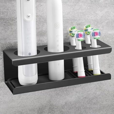 Porte Brosse à Dents Mural, Support Brosse a Dent Electrique, Support Brosse a Dent Rangement, Acier Inoxydable SUS304 Pot Brosse à Dent Salle De Bain, Noir