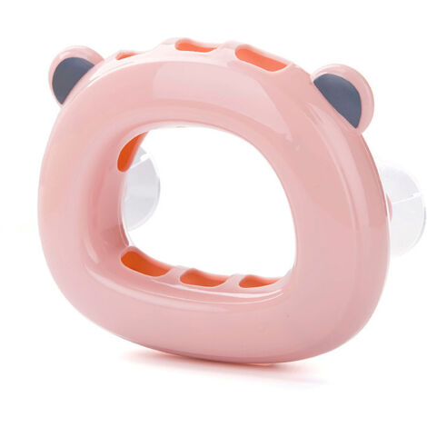 [Porte-brosse à dents mural] Support mural adhésif avec ventouse en forme d'ourson en PP+PVC pour 3 brosses, rose, 45g
