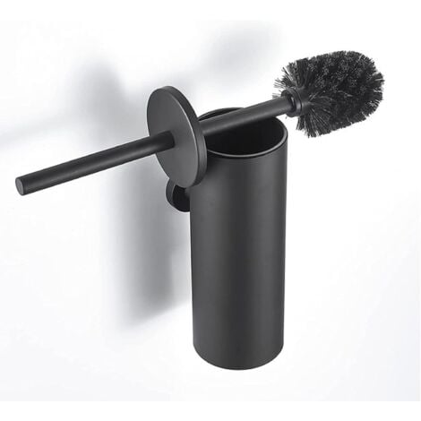 LAFOMUKEA Porte-brosse de toilette noir en acier inoxydable 304, montage mural, étanche, facile à nettoyer, adapté aux toilettes de salle de bain avec porte-brosse antibactérien