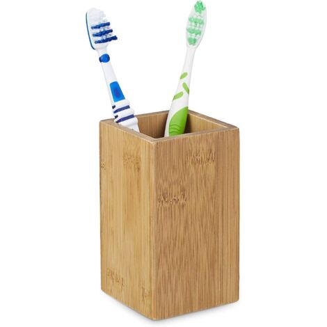 porte-brosse  Dents - Salle De Bain En Verre Bambou Naturel, H X L X P : 10x8x8 Cm, Couleur Naturelle