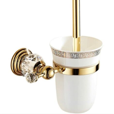 Porte Brosse Toilettes en métal avec verre poli et Set Toilettes Accessoires WC Design Or Fixation Murale et Finition Doré Style Européen por Salle de Bain