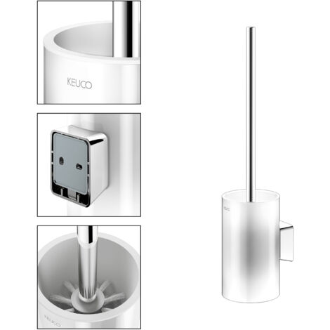 Porte-brosse WC à coller ou à percer KEUCO Rose, made in Germany, métal chromé poli et cristal véritable, kit de collage inclus, pour salle de bains ou WC, fixation murale