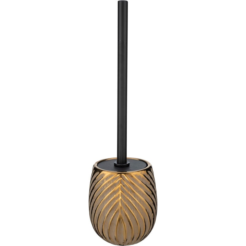 Porte brosse wc Idro Wenko Couvercle flexible, Lignes parallèles dorées, Style raffiné, Surface structurée, Céramique haut de gamme, 10x39cm, Or et
