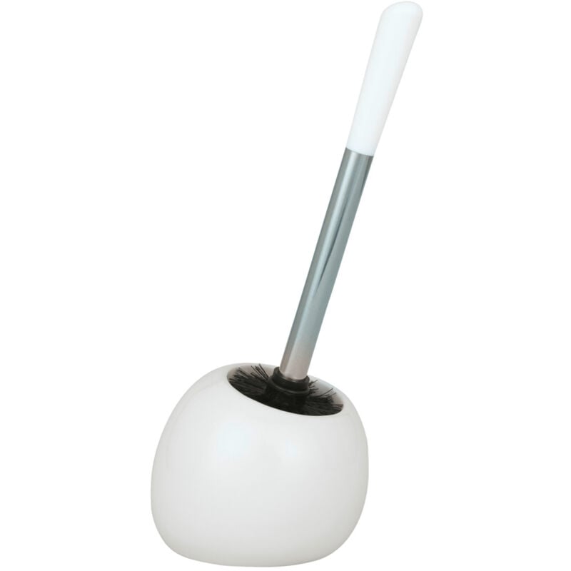 Porte Brosse wc céramique, Polaris blanc avec tête brosse wc silicone de rechange - Wenko