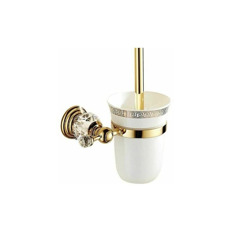 Porte-brosse WC en métal avec verre poli et ensemble de toilette Accessoires de toilette design doré Support mural et finition dorée Style européen