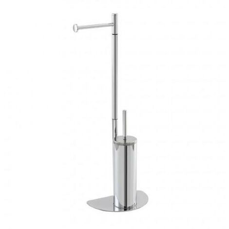 Porte-brosse WC et porte-rouleau peu encombrant en acier chromé, dimensions L26xH76xP16cm.