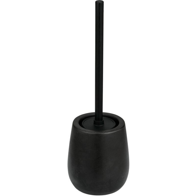 Wenko - Porte brosse wc Nerno Tête remplaçable en silicone, Couvercle flexible, Style raffiné, Céramique qualité supérieure, 10,5 x 39,5 cm, Noir