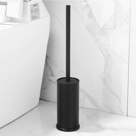 Porte-brosse WC noir, brosse WC ronde en aluminium noir avec support pour salle de bain-AquaForge