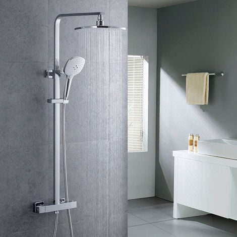 Cecipa Colonne de Douche Thermostatique Ensemble de Douche Carré avec Mitigeur Thermostatique Système de Douche Hauteur Réglable Kit de Douche en Pluie Design Unique