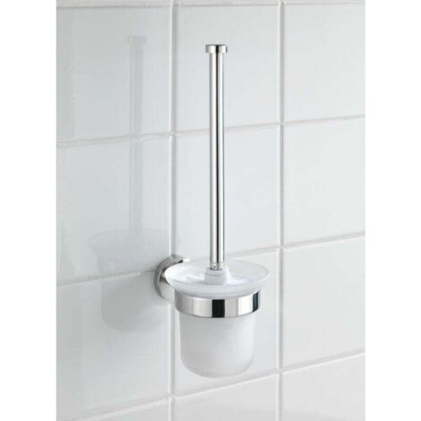 Porte brossee WC Bosio Shine inox brillant brosse en verre dépoli design murale support brosse WC inox sans percer avec fixation murale incl. vis et chevilles 10 ans garantie élégante et durable