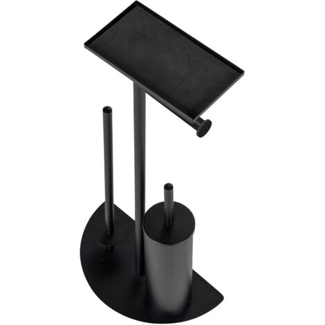 Porte brossee WC WENKO Cosenza Neo noire 4 en 1 avec brosse WC support papier toilette porte-brosse WC design moderne brosse WC remplaçable pour petits espaces salle de bain élégante et pratique
