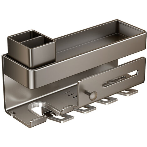 Porte-brosses à dents gris canon luxueux avec 4 verres sans perçage