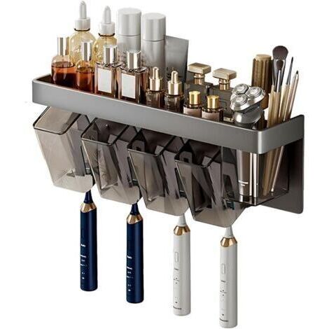 Porte-brosses à dents mural avec boîte de rangement, pour salle de bain, rangement gain de place sur le plan de travail, grande capacité, accessoires de rangement pour salle de bain