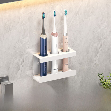 Porte-brosses à dents sans perçage blanc, 3 personnes, fixation murale, support pour brosses à dents électriques, porte-gobelets pour dents, gobelet pour bain de bouche, dentifrice