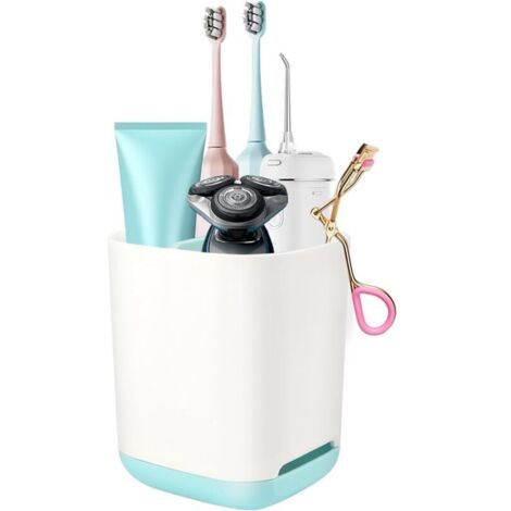Porte-brosses à Dents, Support pour Brosse à Dents Electrique, Porte Brosse à Dents Amovible Stand Dentifrice, avec Trou de Vidange, 11.8x9.7x9 cm Bleu