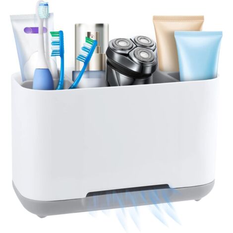 Porte-brosses à Dents, Support pour Brosse à Dents Electrique, Porte Brosse à Dents Amovible Stand Dentifrice, avec Trou de Vidange, Organisateur de Salle de Bain, 19x11.8x9 cm Gris