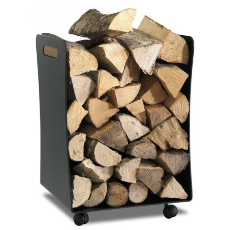 Porte bûche intérieur avec roulettes acier noir 39x39 cm – Hauteur 58 cm – Capacité 40 kg – Made in Italy