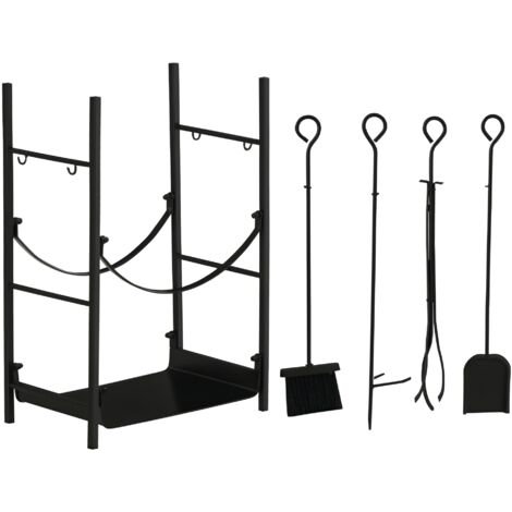 Porte-bûches 2 étagères, supports amovibles, accessoires inclus, capacité 70 kg, intérieur extérieur, 44,5x29,5x73 cm, noir