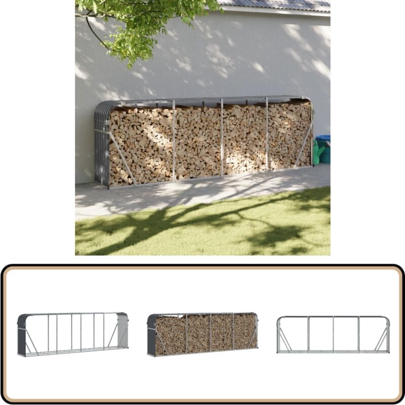Porte-bûches anthracite 300x45x100 cm acier galvanisé - Porte-bûches - Rangement Bûches - Abri à Bûches - Bois De Chauffage - Cheminée