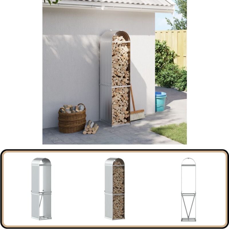 Porte-bûches argenté 40x45x170 cm acier galvanisé - Porte-bûches - Rangement Bûches - Abri À Bûches - Stockage Bois - Cheminée