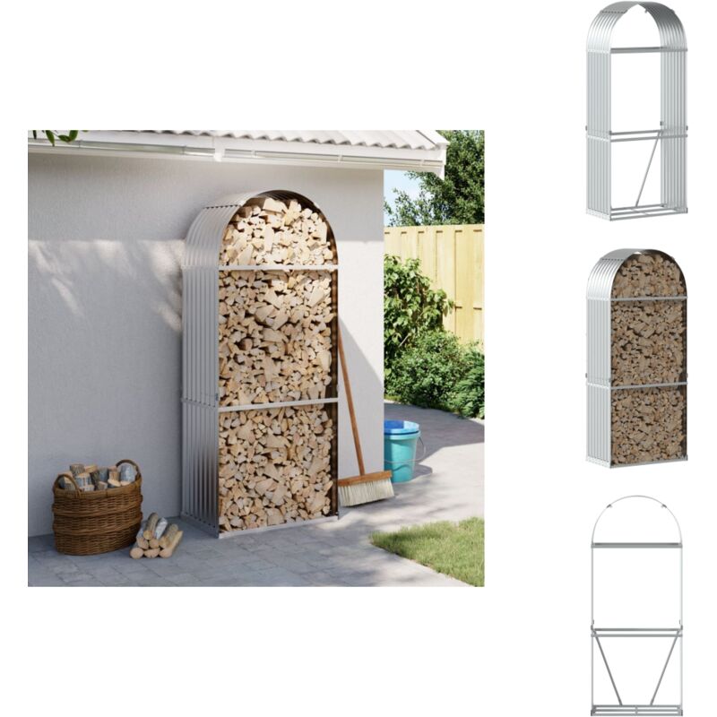 Porte-bûches argenté 80x45x190 cm acier galvanisé - Porte-bûches - Rangement Bûches - Abri à Bûches - Bois De Chauffage - Cheminée