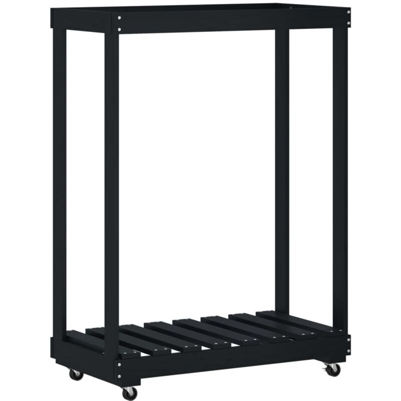 Porte-bûches avec roulettes noir 76,5x40x108 cm bois massif pin Vidaxl