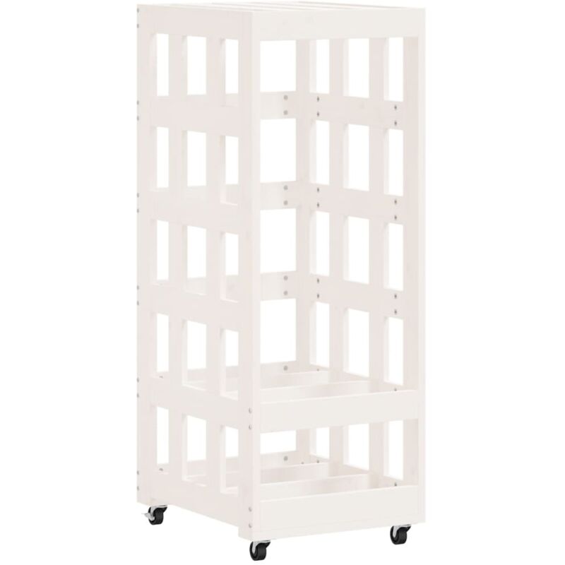 Vidaxl - Porte-bûches avec roulettes blanc 40x49x110 cm bois massif pin
