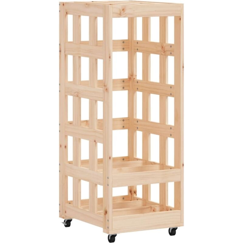 Porte-bûches avec roulettes 40x49x110 cm bois massif de pin Vidaxl