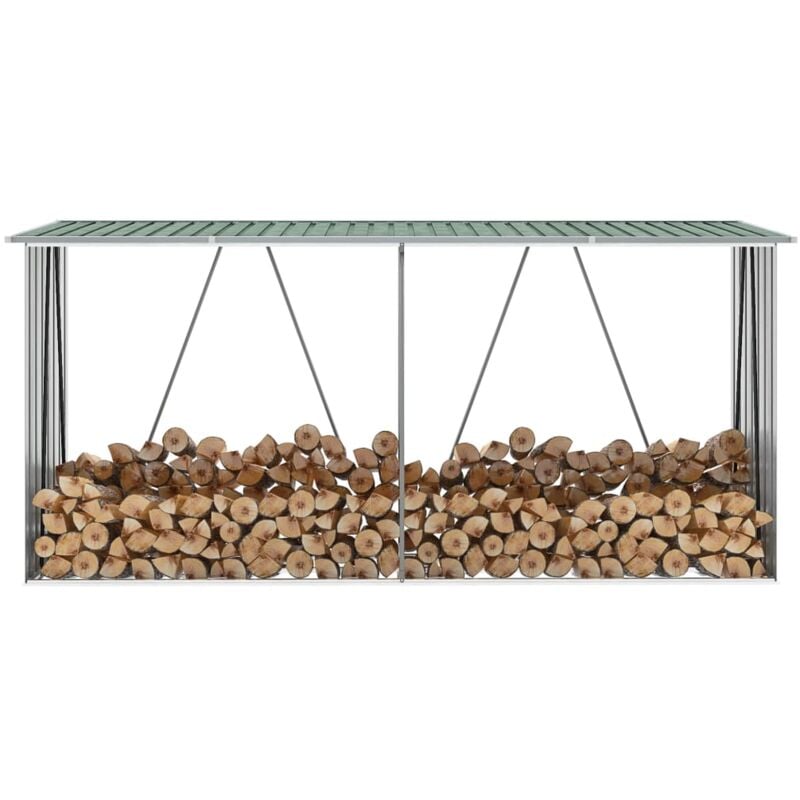 Porte-bûches Bois de Cheminée,Abri de stockage de bois, Range bûches extérieur Acier galvanisé 330x84x152 cm Vert POE6184 DESIGN IN