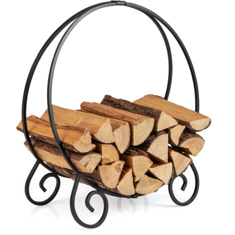 Porte-Bûches de 59 cm, Anneau pour Bûches Pliable Intérieur Extérieur, Support Rond à Bois de Chauffage pour Patio, Terrasse, Cheminée, Charge 270 kg