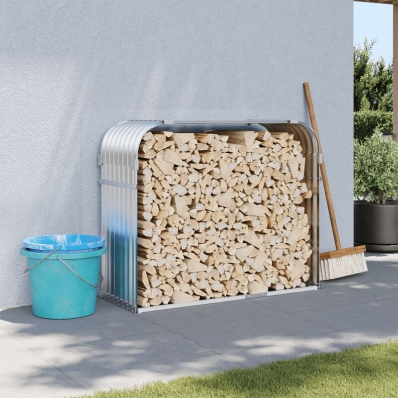 Porte-bûches argenté 120x45x100 cm acier galvanisé