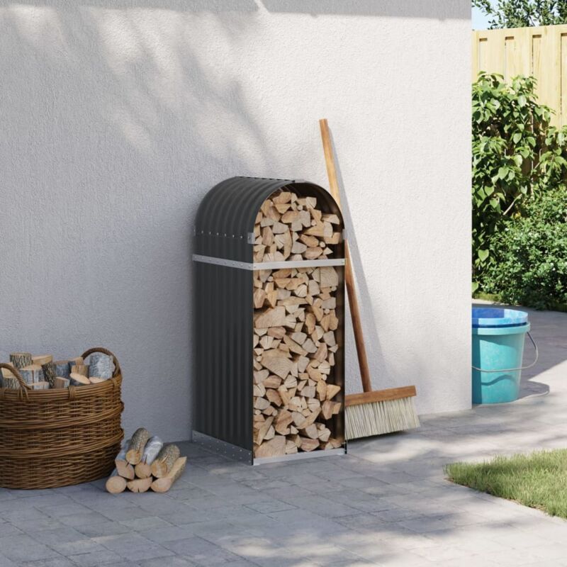 Vidaxl – Porte-bûches anthracite 40x45x100 cm – Acier galvanisé pour bois dur – Rangement extérieur stable et durable – Fixation murale incluse